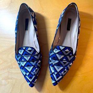 Zara pointed flat 9 blue geometric woven fabric pattern Blue Black White 2013 39